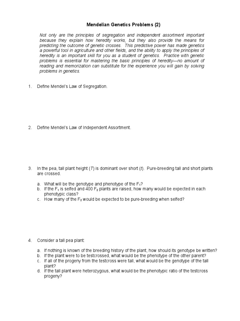 Mendelian Genetics Problem Set | PDF | Genotype | Dominance (Genetics)