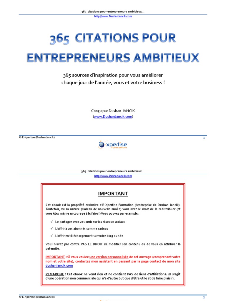 365 Citations Pour Entrepreneurs Ambitieux Dushan Jancik Publicite Bonheur