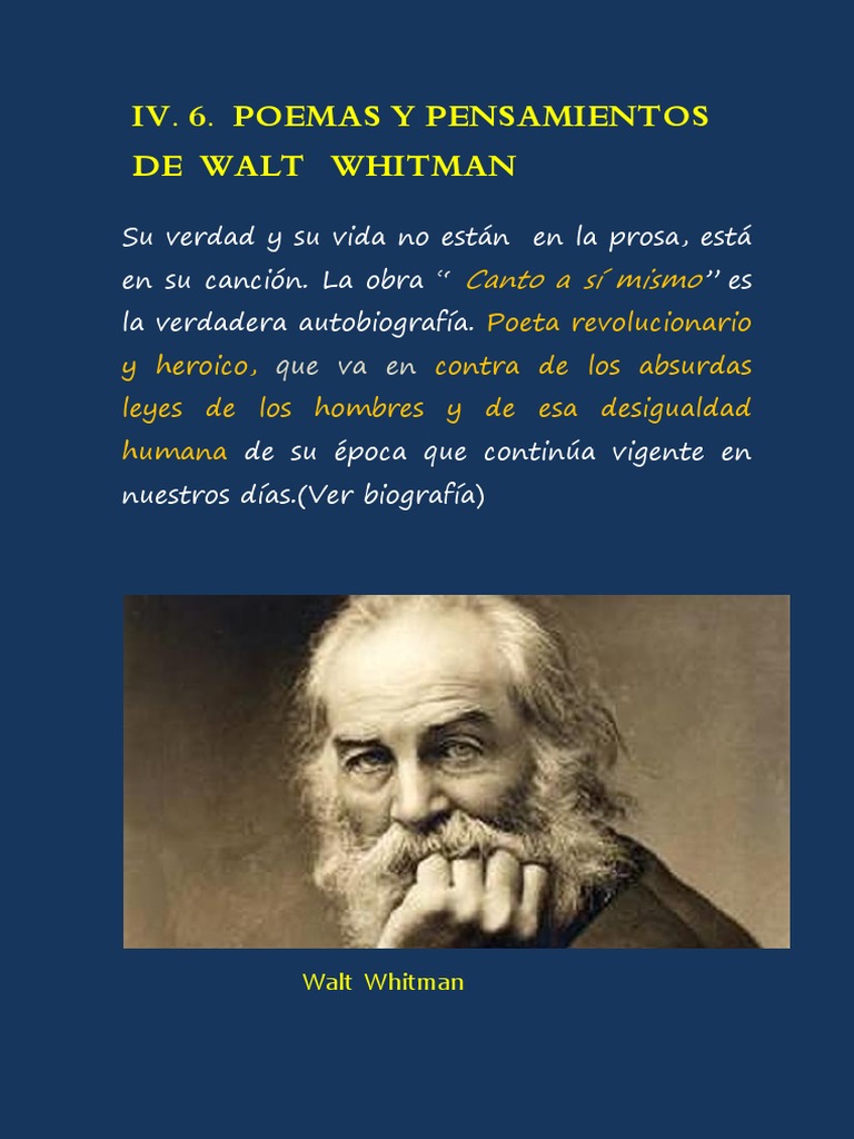 IV. 6. Poemas y Pensamientos de Walt Whitman | PDF | Walt Whitman |  Escatología