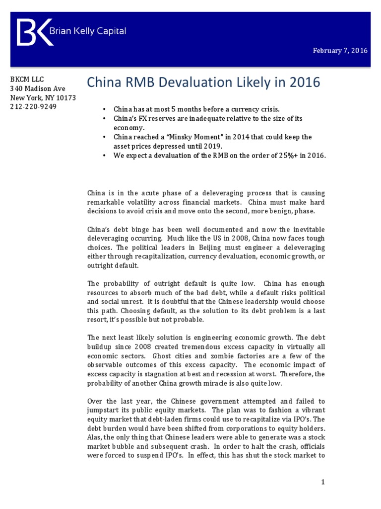 China RMB Devaluation 2016 | PDF | Deleveraging | Money Supply