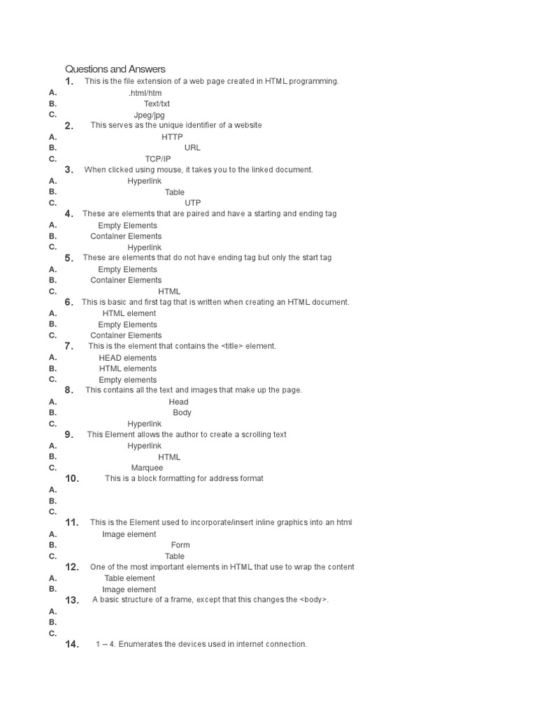Questions and Answers | PDF | Html Element | Html