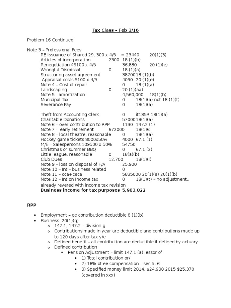 Tax Class Analysis and Deductions Summary | PDF | Finance & Money ...