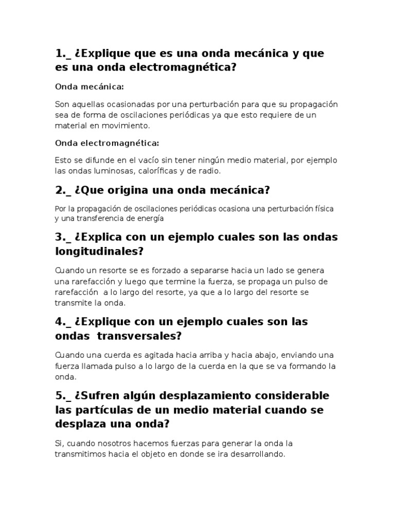 Cuestionario De Onda Olas Sonido