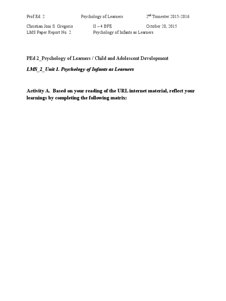 Ped 2 - Psychology of Learners / Child and Adolescent Development | PDF ...