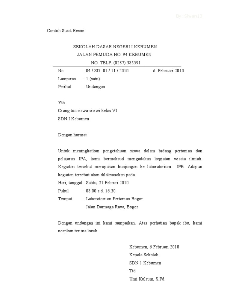 Contoh  Surat  Dinas Di Sekolah  Contoh  Surat  Dinas Di Sekolah