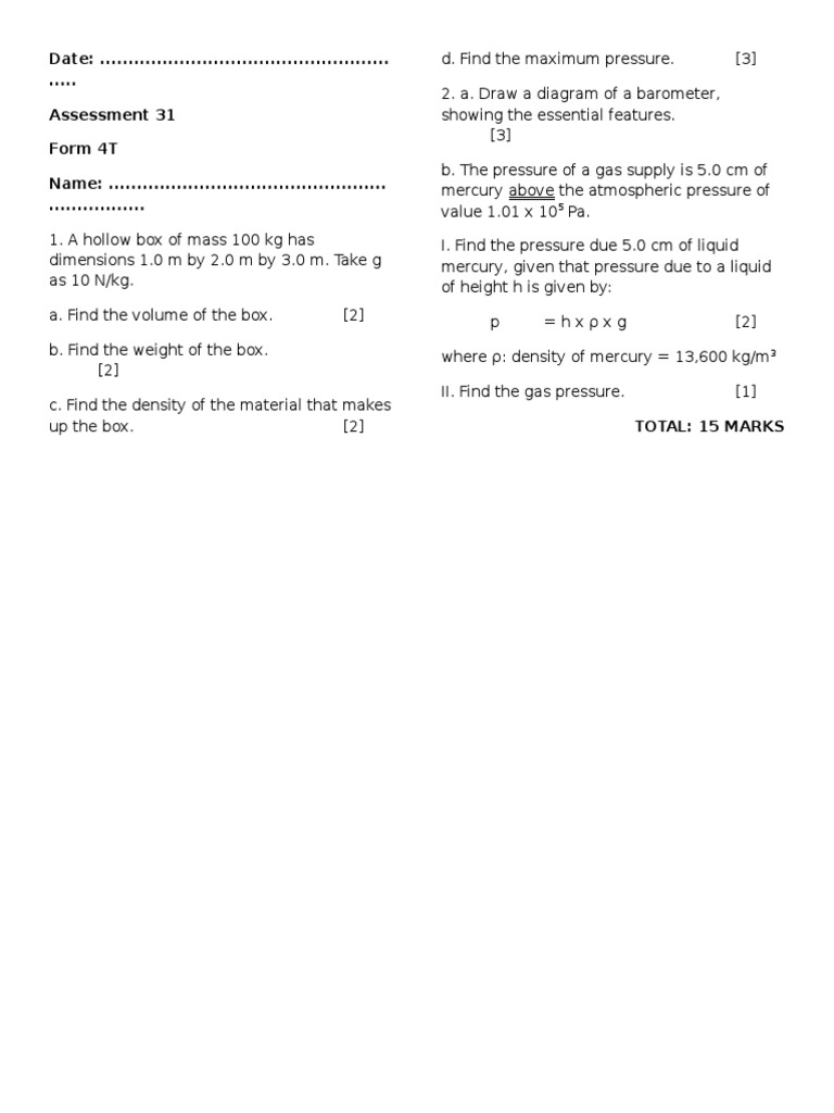 Form 4T - Assessment 31 - 29 Jun or 2 Jul 2015 - No Space | PDF