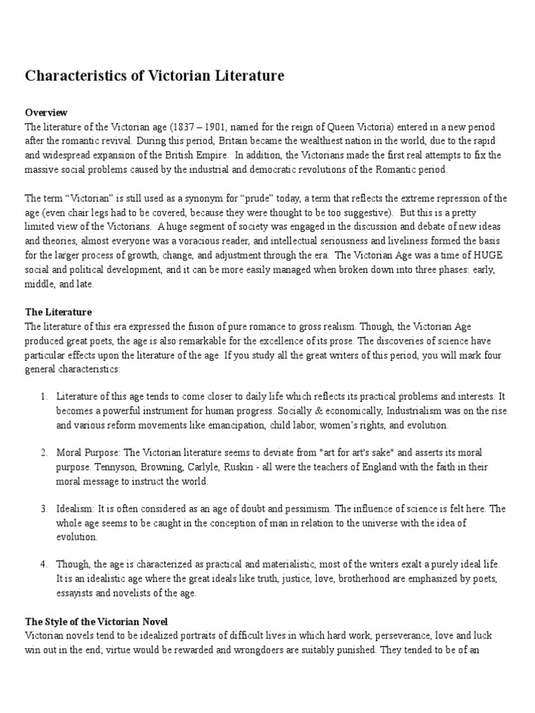 Characteristics of Victorian Literature PDF Victorian Era
