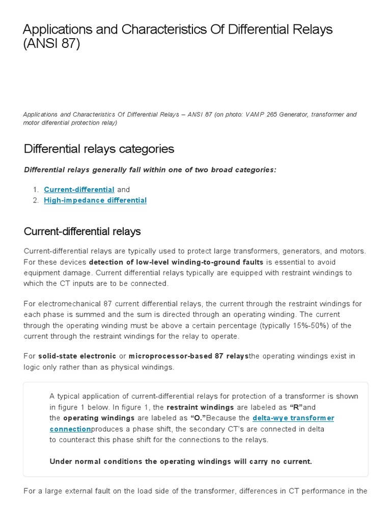 Differential Relay Applications Overview | PDF | Relay | Transformer