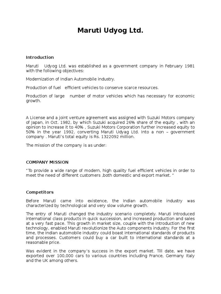 Maruti Udyog LTD PDF Car Automobiles