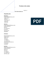 Worksheet of The Student: Aim: Implementation of Half/Full Adder/Subtractor