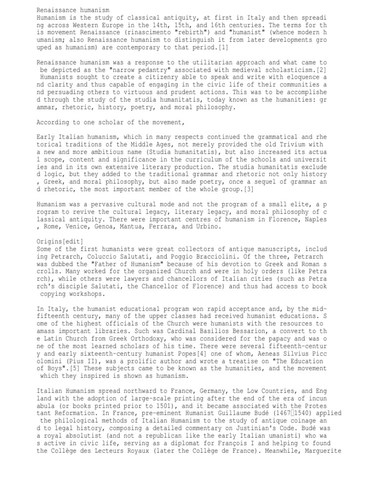 Renaissance Humanism Pdf Western Philosophy Religion And Belief