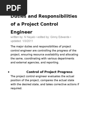 Duties And Responsibilities Of A Project Control Engineer | Pdf | Real Time  Computing | Safety