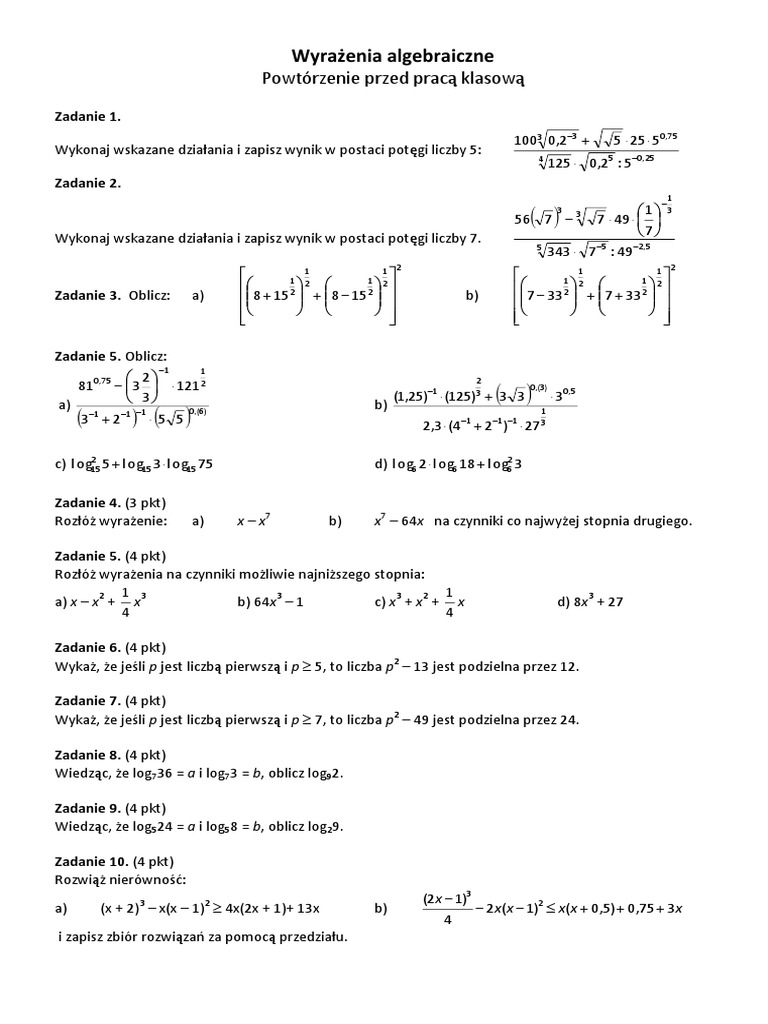 Test Klasa 7 Wyrazenia Algebraiczne Sprawdzian Z Matematyki Wyrażenia Algebraiczne Klasa 7 - Mądry