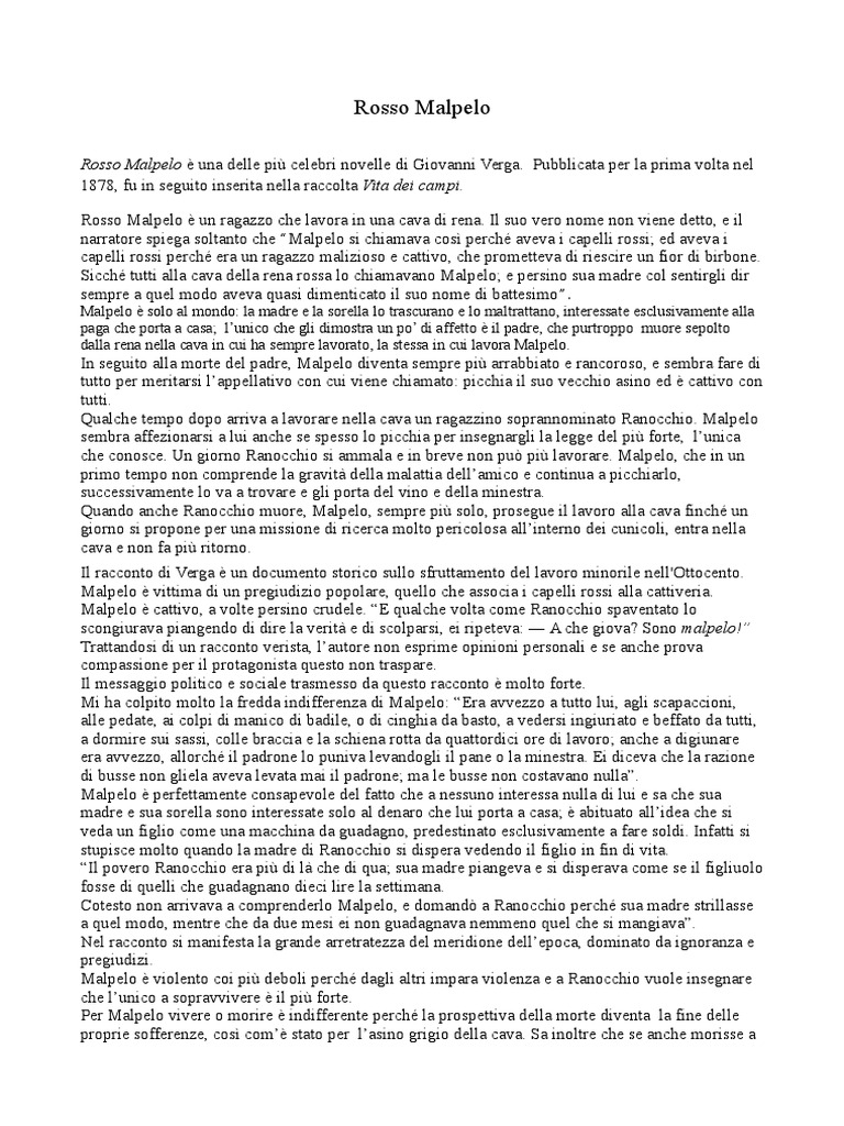 Rosso Malpelo Analisi Del Testo