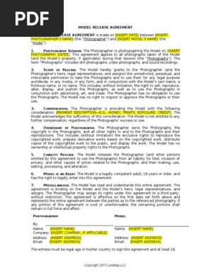 Model Release Agreement US