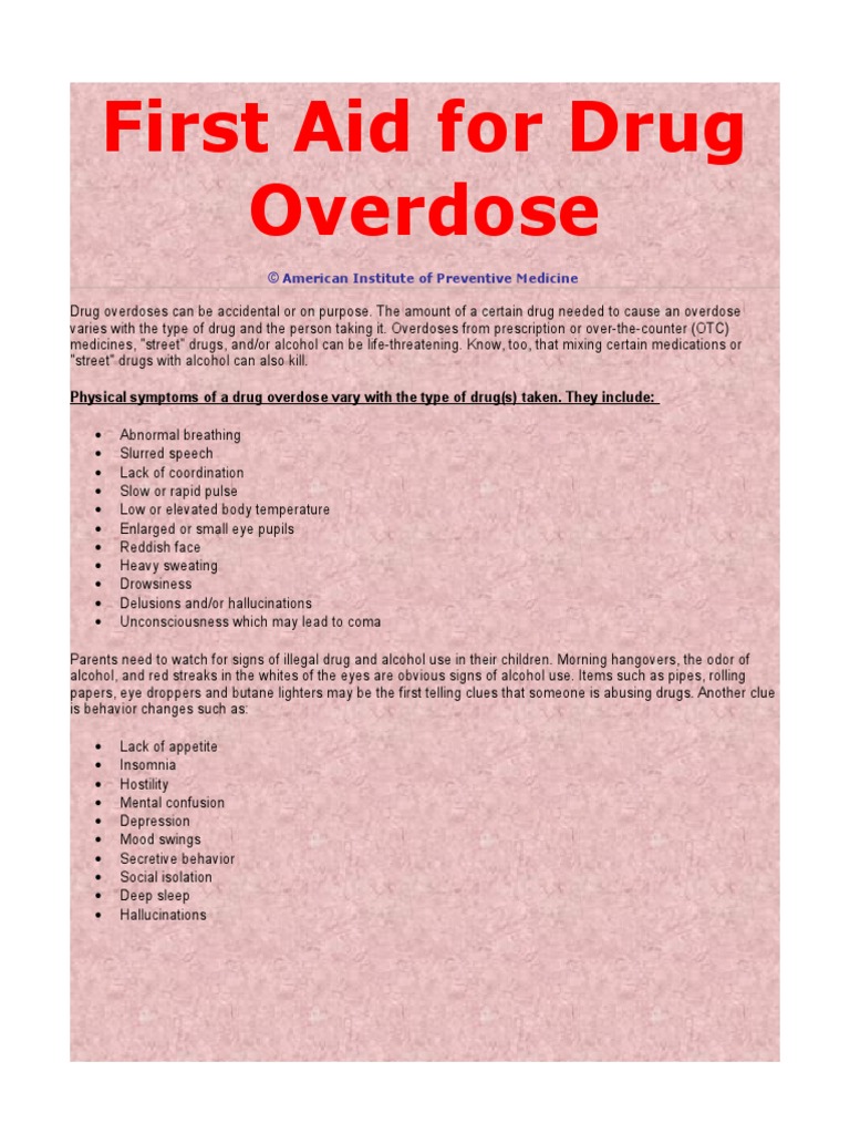 First Aid For Drug Overdose Pdf Drug Overdose Drugs
