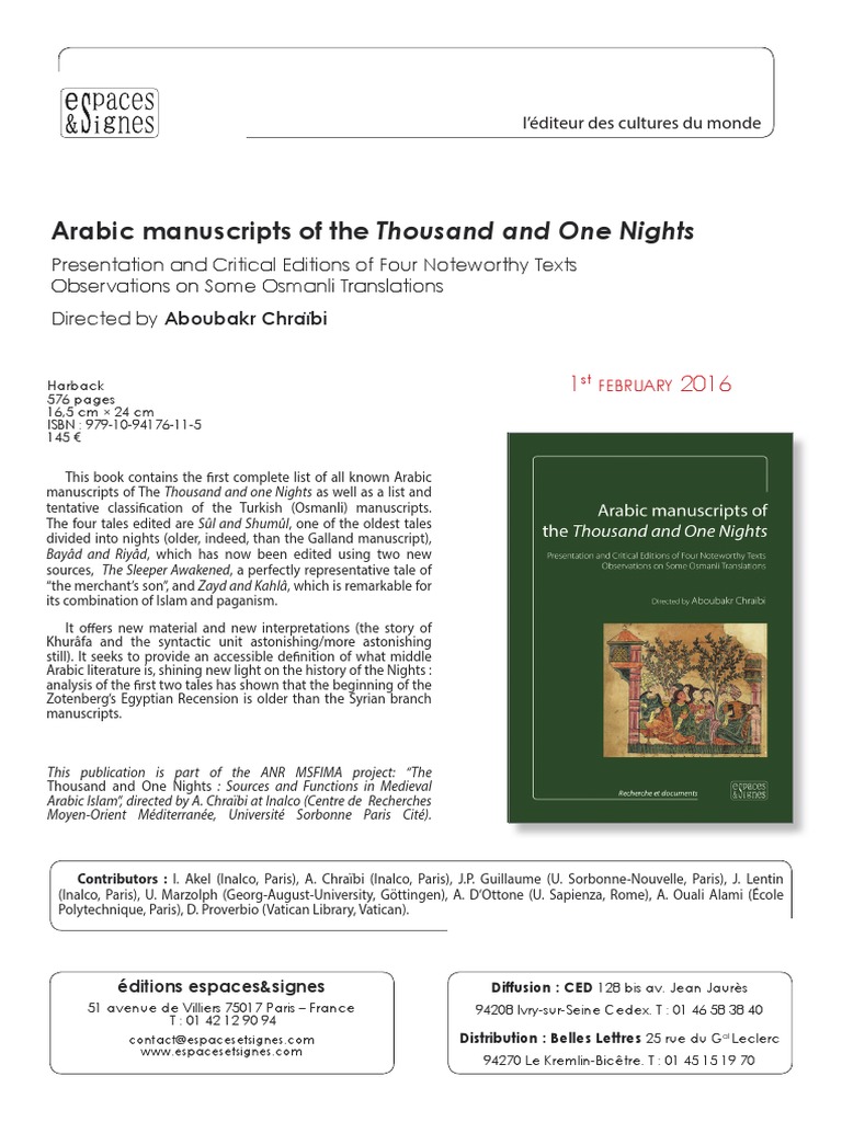 Arabic Manuscripts Of The Thousand And One Nights Pdf