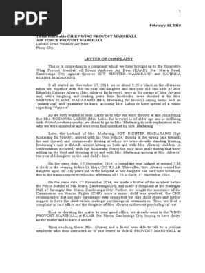 LETTER of COMPLAINT to Air Force Provost Marshall