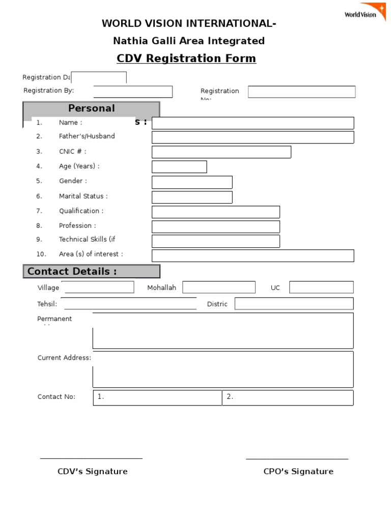CDV Registration Form: Nathia Galli Area Integrated Programme (NAIP ...