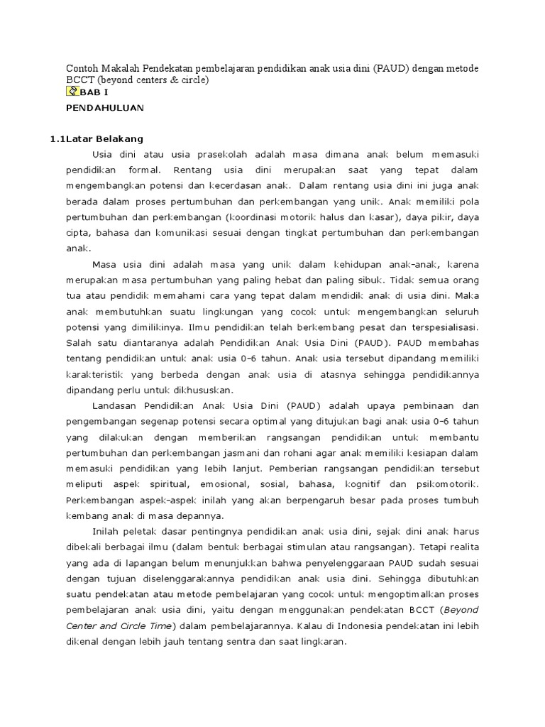 Contoh Makalah Pendekatan Pembelajaran Pendidikan Anak Usia Dini Paud Dengan Metode Bcct Beyond Centers Circle Contoh Makalah Doc