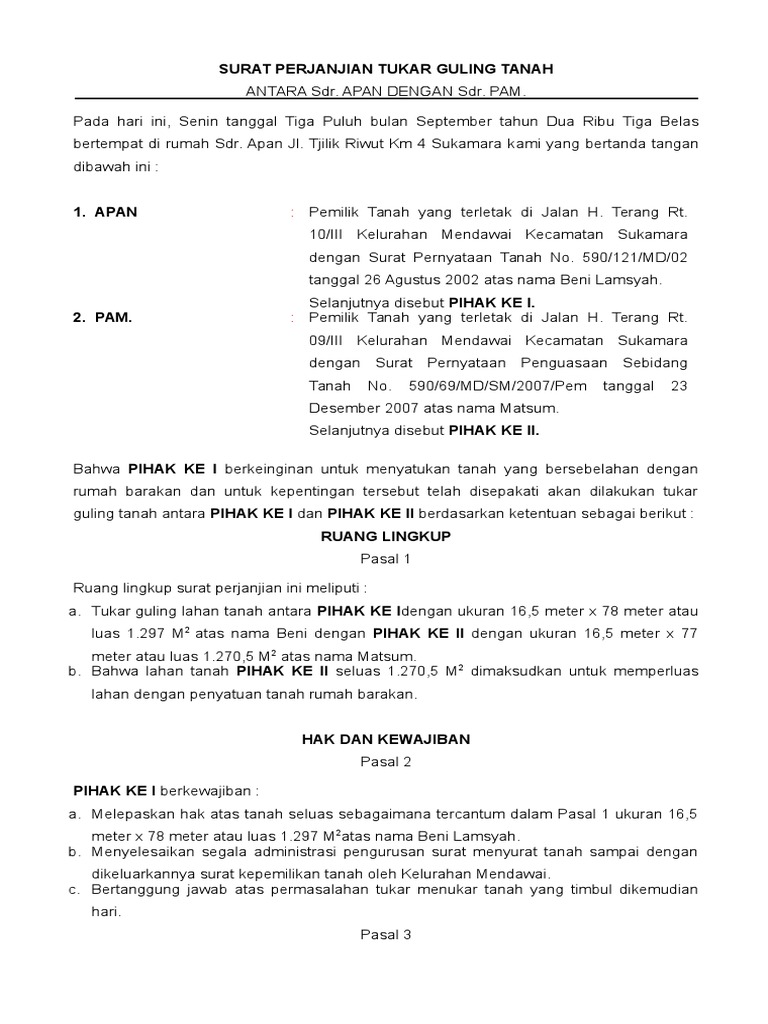Surat Perjanjian Tukar Guling Tanah Pdf