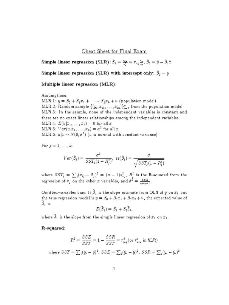Cheat Sheet Econometrics Regression Analysis Scientific Theories