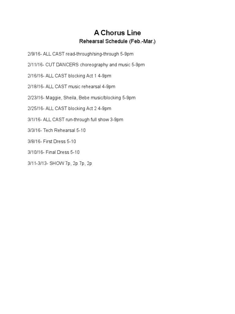 Cast Rehearsal Schedule | PDF | Performing Arts | Entertainment