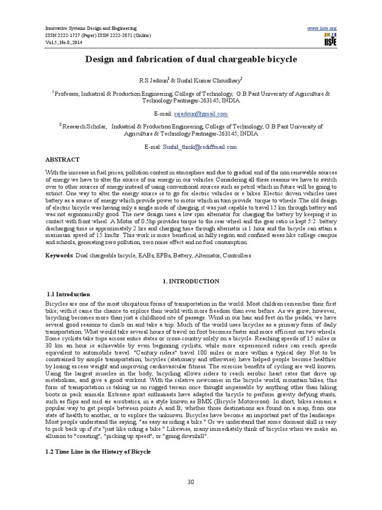 Fabrication of Dual Chargeable Bicycle | PDF