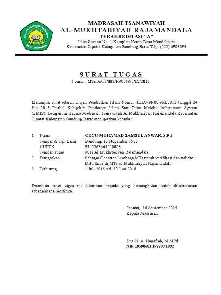 Contoh Sk Surat Tugas Operator Emis Pendis 2015 2016 Contoh Surat Tugas Operator Sekolah Doc have an image associated with the otherContoh Surat Tugas Operator Sekolah Doc In addition it will feature a picture of a kind that may be seen in the gallery of Contoh Surat Tugas Operator Sekolah Doc.