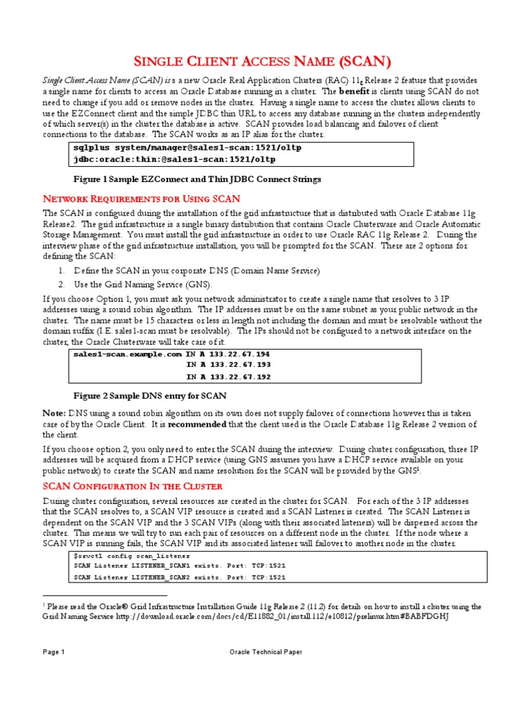 Single Client Access Name (Scan) | PDF | Load Balancing (Computing ...