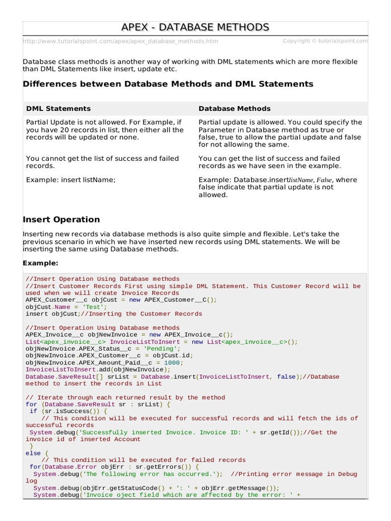 Apex - Database Methods | PDF | Software Bug | Databases