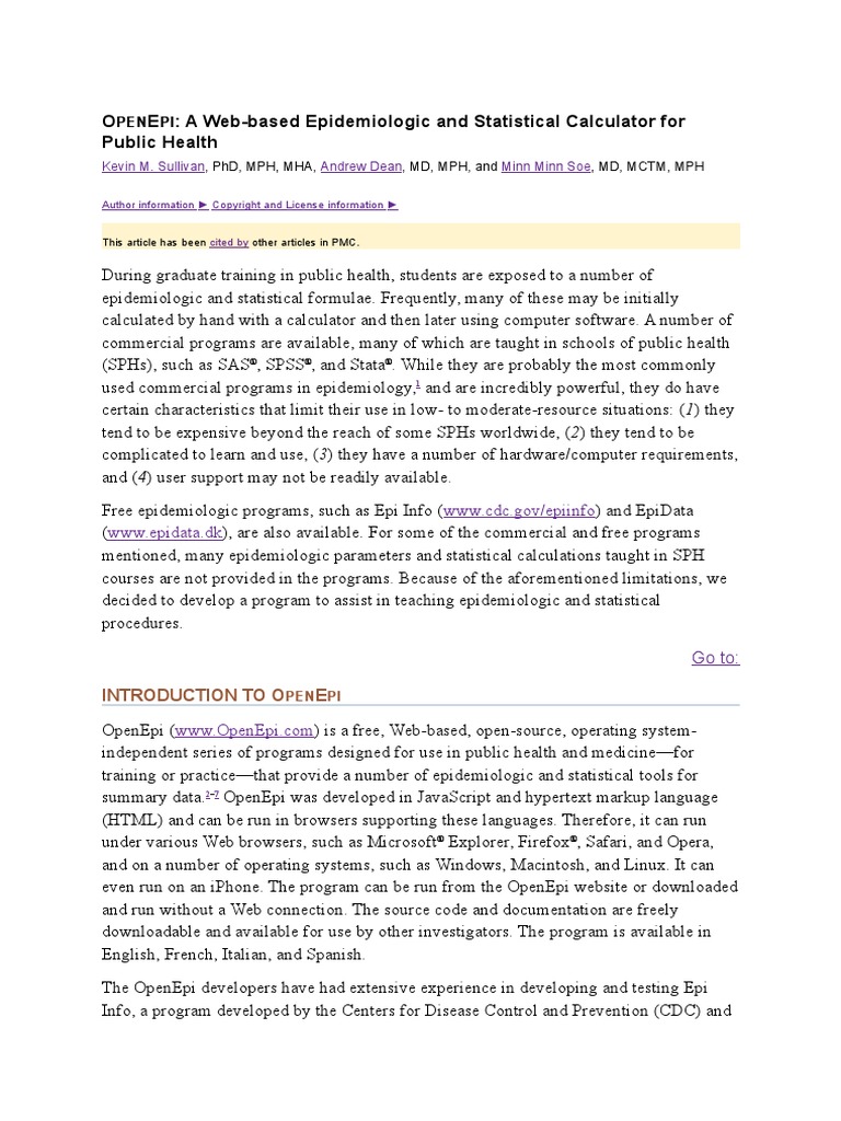 Data Calculation OpenEpi | Download Free PDF | Statistics | Computing