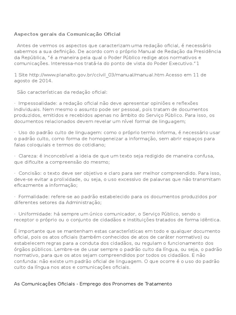 Comunicação Oficial: Diretrizes e Formatos | PDF | Pronome | Assunto ...