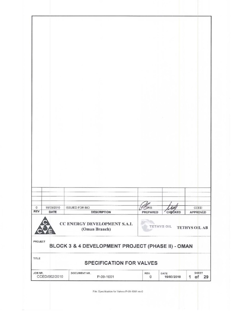 Block 3 & 4 Valve Specification | PDF | Valve | Specification ...