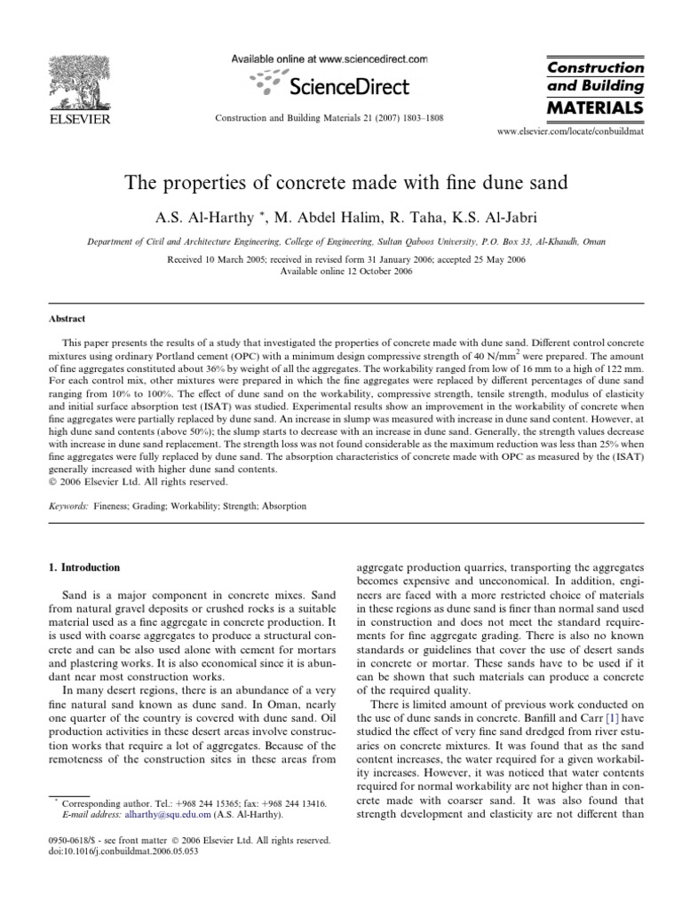 Properties Concrete Dune Sand | PDF | Construction Aggregate | Concrete
