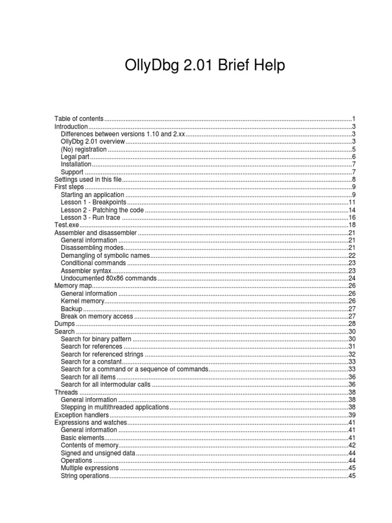 Olly Dbg 2 Help Pdf Subroutine Microsoft Windows