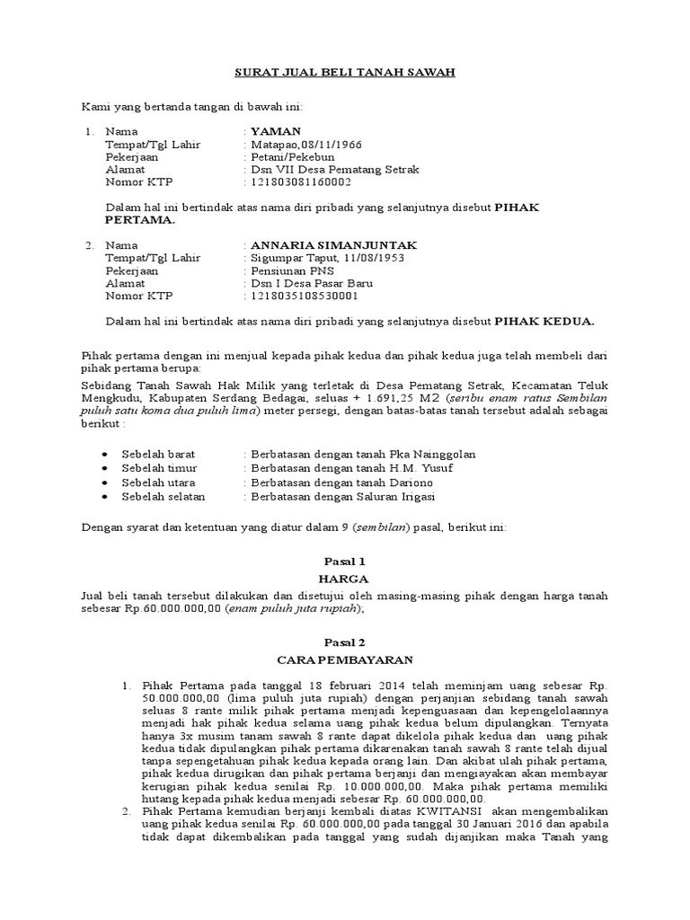 Surat Option Jual Beli Tanah