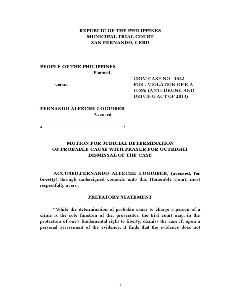 Motion For Judicial Determination of Probable Cause PDF Arrest