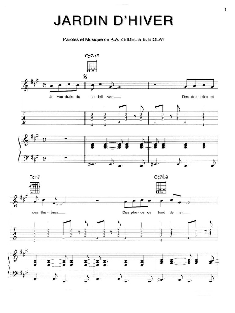 Partition Guitare Le Sud Nino Ferrer Pdf Henry Salvador - Jardin D'Hiver (Piano, Guitare Et Chant) | PDF