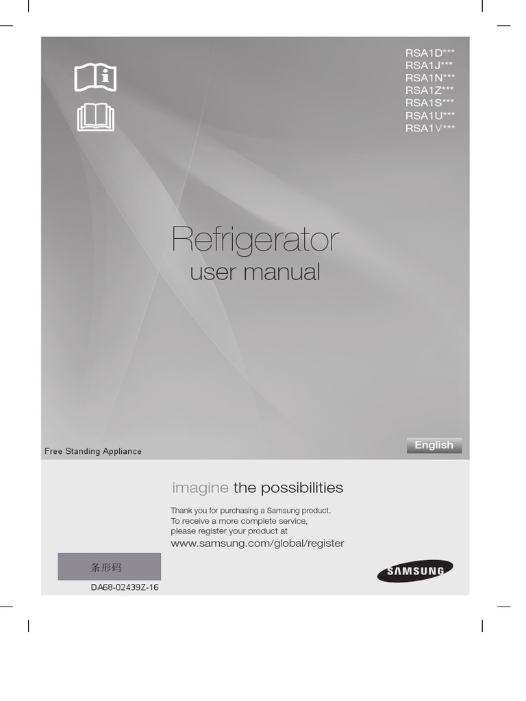 Refrigerator user manual for Samsung RSA1STMG | Refrigerator | Ac Power