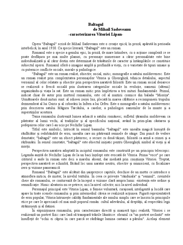 Appendix Encommium Be excited Baltagul Caracterizarea Vitoriei Lipan | PDF