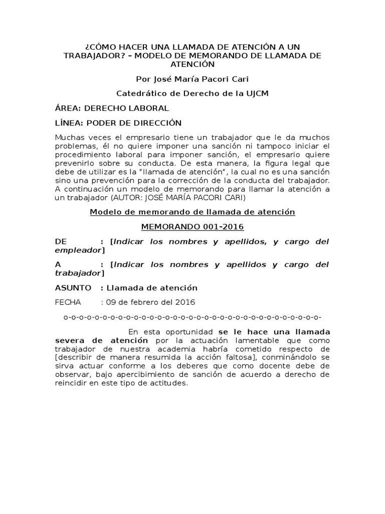 Cómo Hacer Una Llamada De Atención A Un Trabajador Modelo De