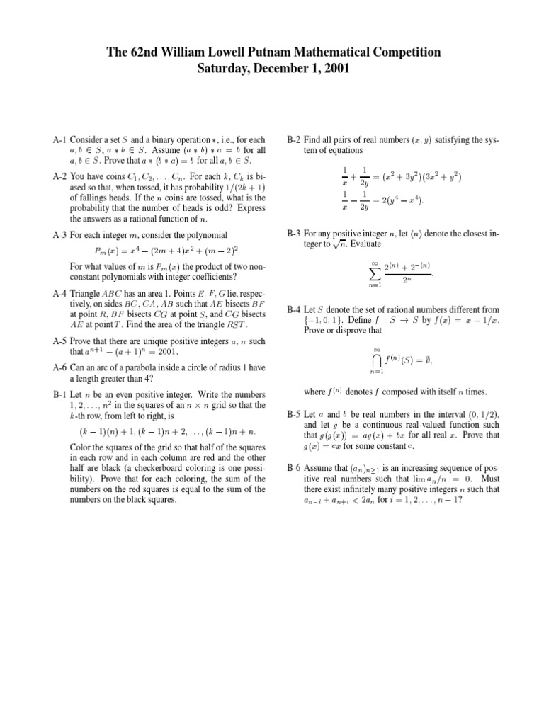 The William Lowell Putnam Mathematical Competition Problems & Solutions