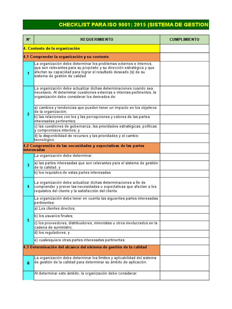 Check List ISO 9001.2015 | PDF | Gestión de la calidad | Calidad ...