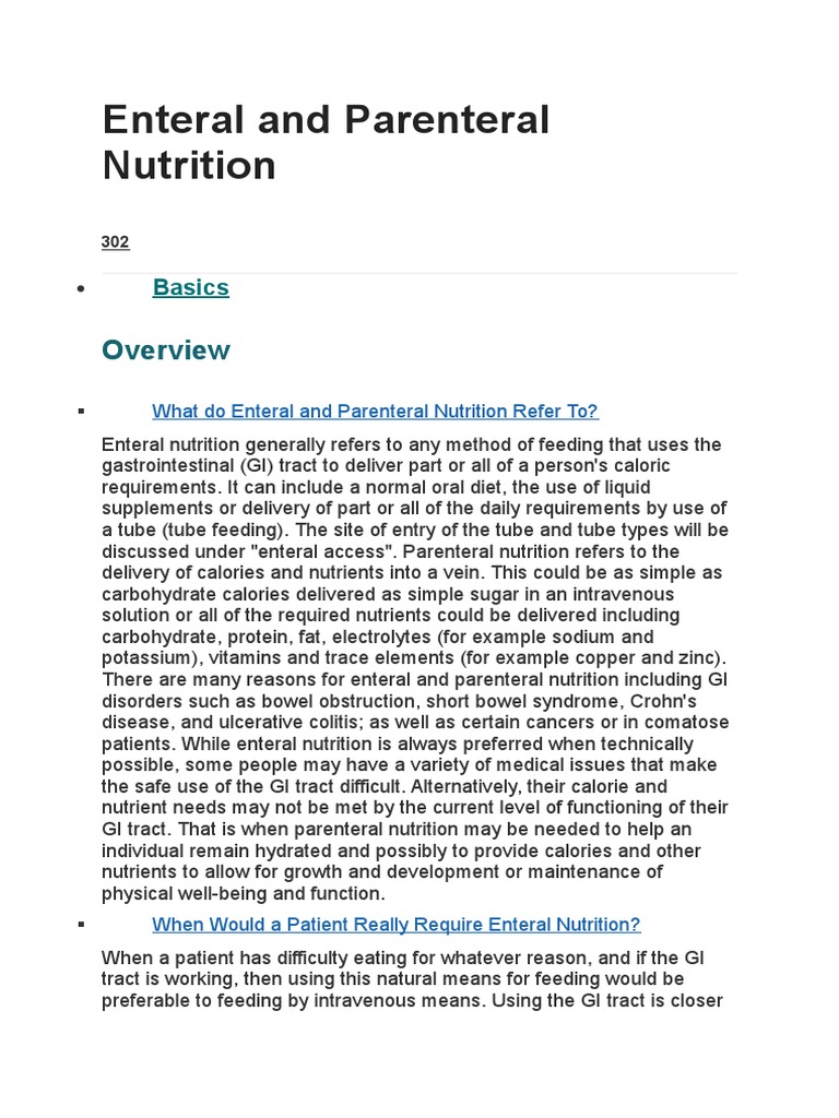 Enteral vs. Parenteral Nutrition Guide | PDF | Intravenous Therapy ...