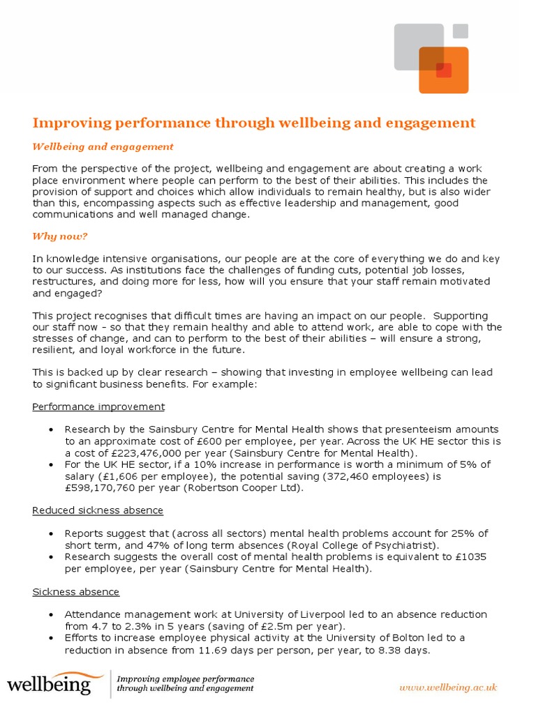 Improving Performance Through Wellbeing and Engagement | PDF | Well ...
