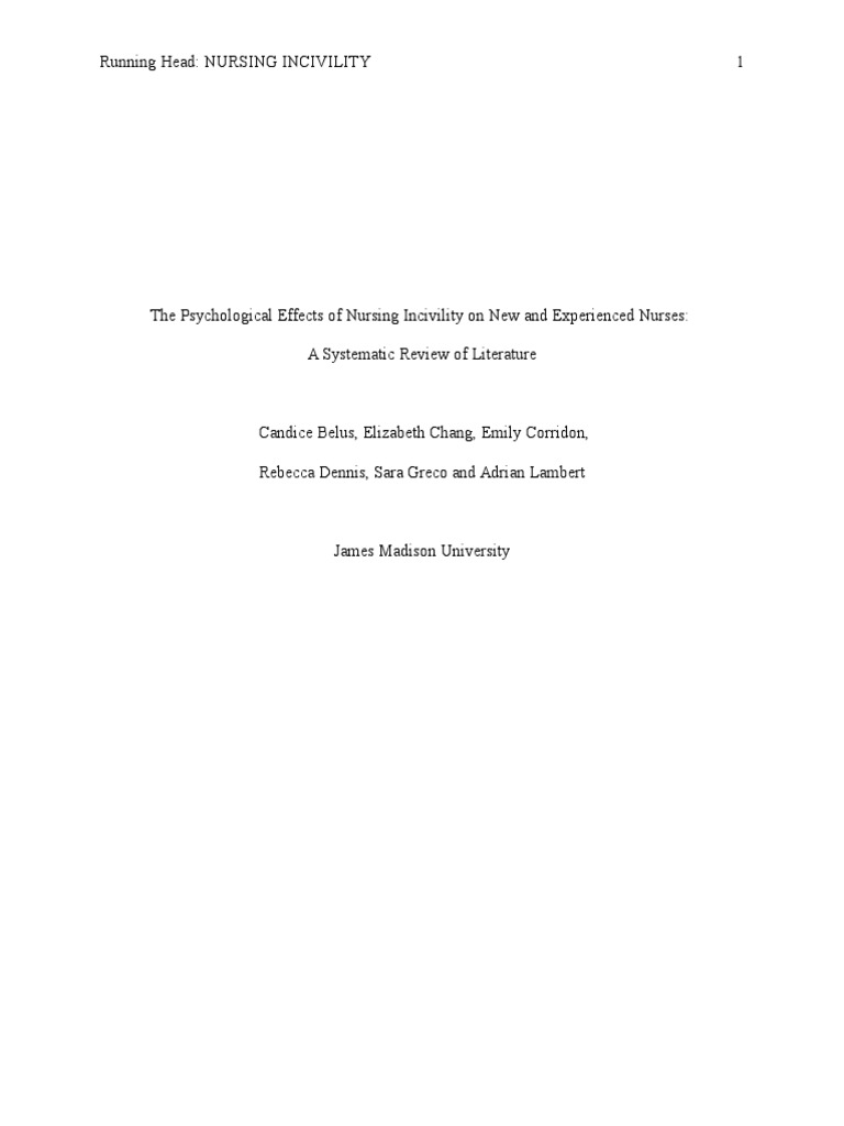 Psychological Impact of Nursing Incivility | PDF | Workplace Bullying ...