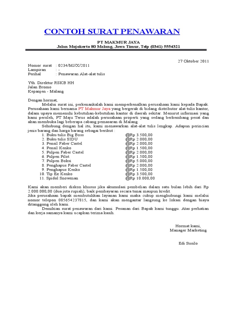 Contoh Surat Penawaran Atk Pdf