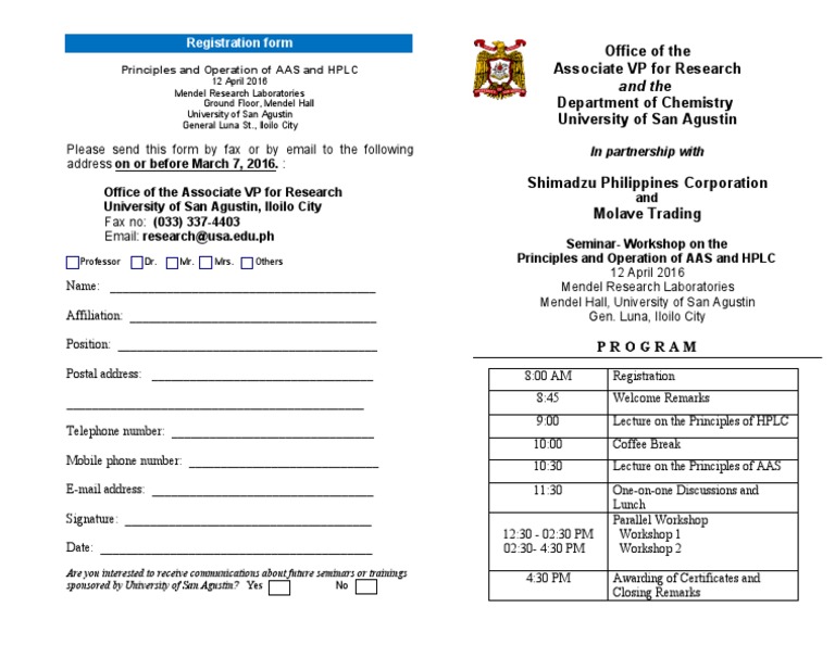 AAS and HPLC Seminar Registration Form | PDF