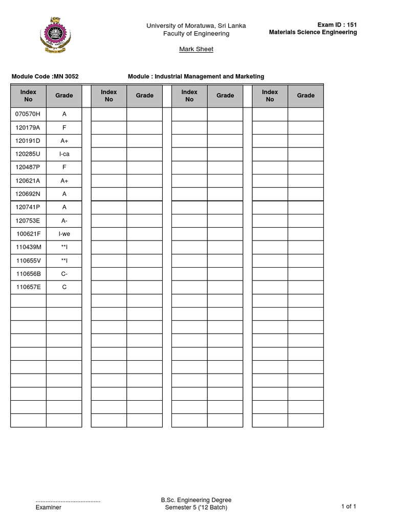 Engineering Mark Sheet - Semester 5 | PDF